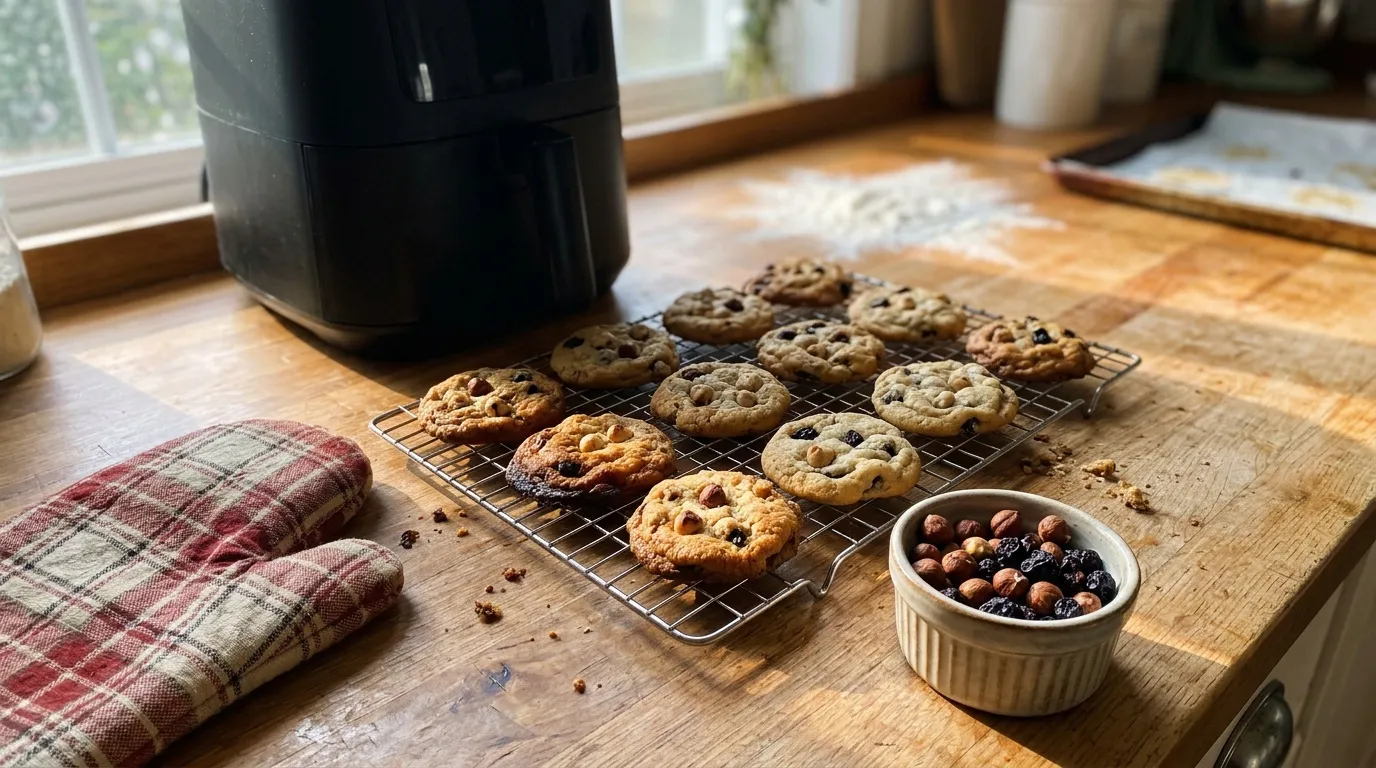 Cookies maison refroidissant sur une grille métallique
