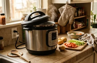 Autocuiseur Instant Pot sur plan de travail avec légumes frais