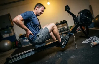 Homme musclé utilisant une machine à ramer en salle de sport