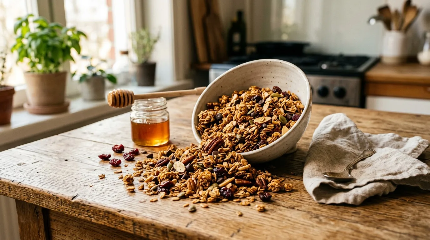 Granola maison avec avoine, fruits secs et miel