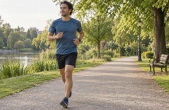 Adulte courant tranquillement sur un chemin plat dans un parc